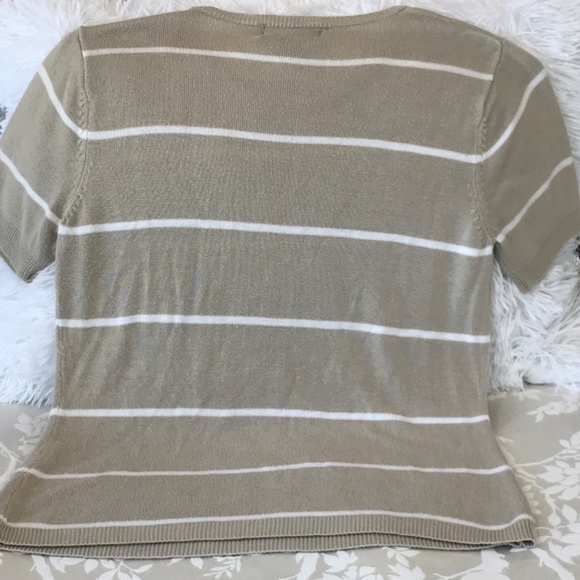 Finity Women’s Tan & White Striped Short Sleeve Silk Top - Picture 4 of 7